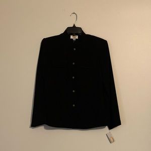 NWT Talbots Women’s Black Button Down Blouse w Double Faux Pockets ~ Sz 8P